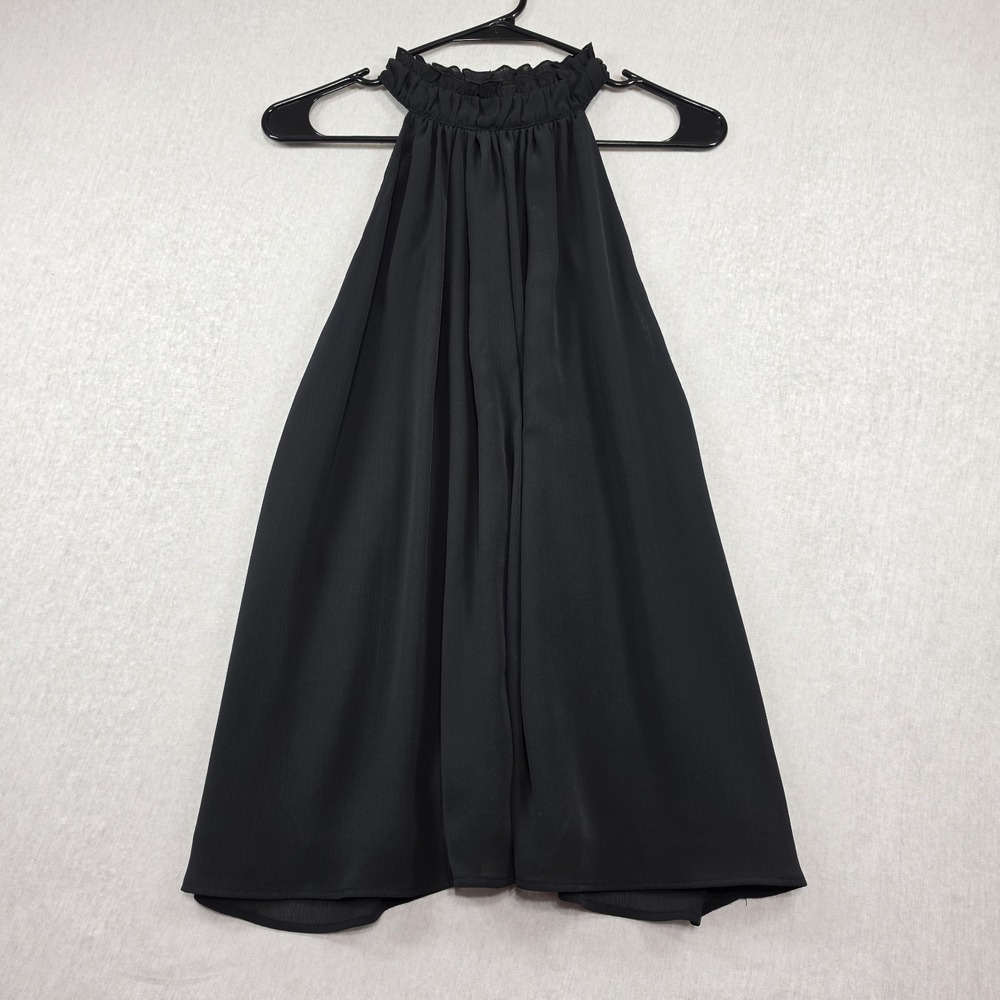 H&M Flowy Mock Neck Ruffle Halter Chiffon Top Black L Cocktail Casual